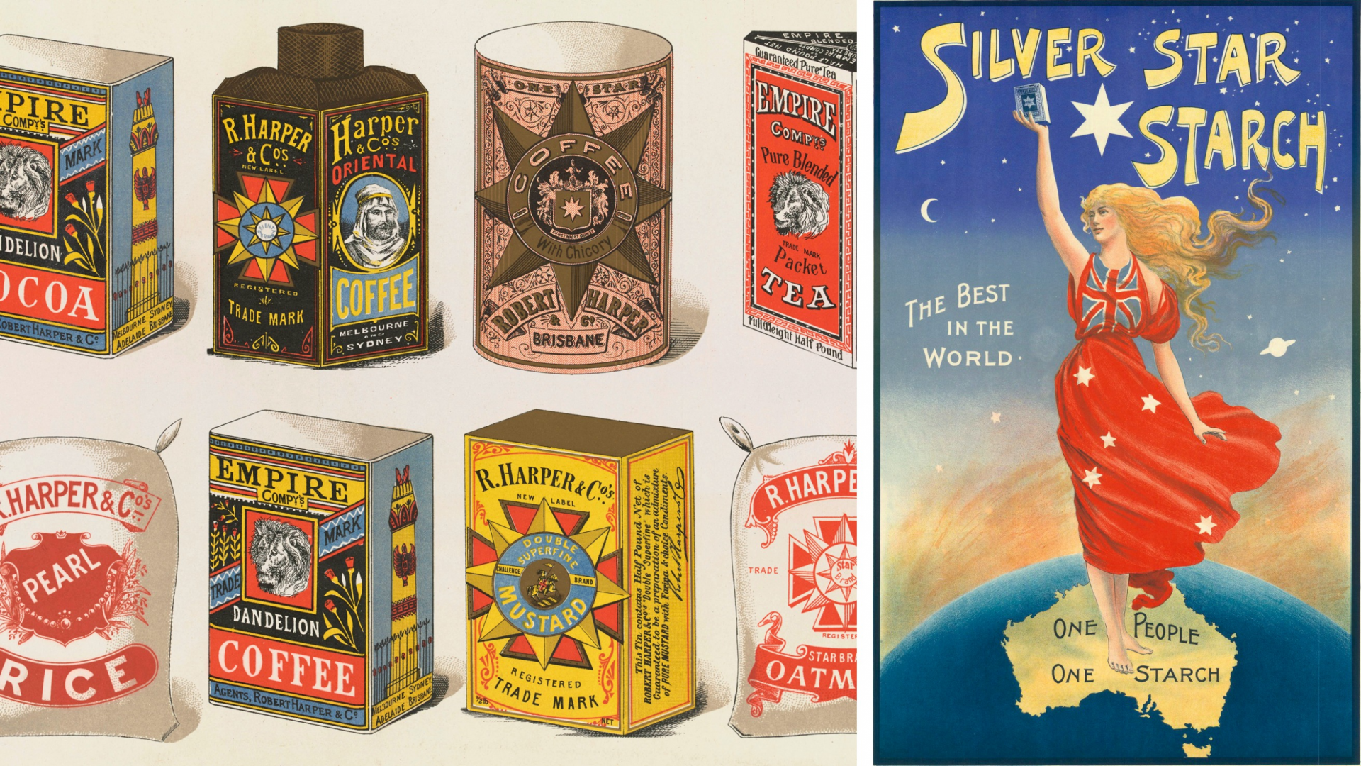 Advertising Illustrations featuring packages of pantry items and a woman